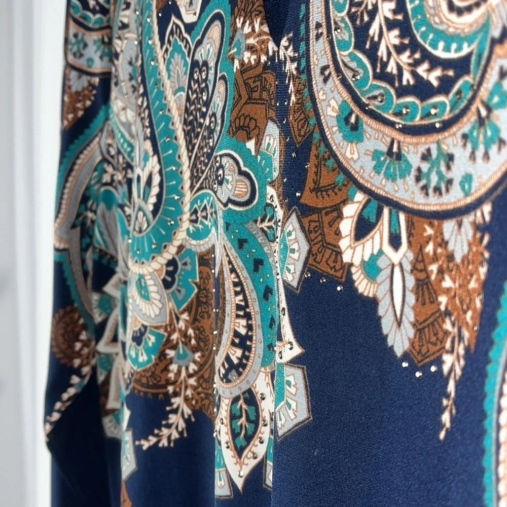 JM Collection 3/4 sleeve studded tunic boho chic Sz M